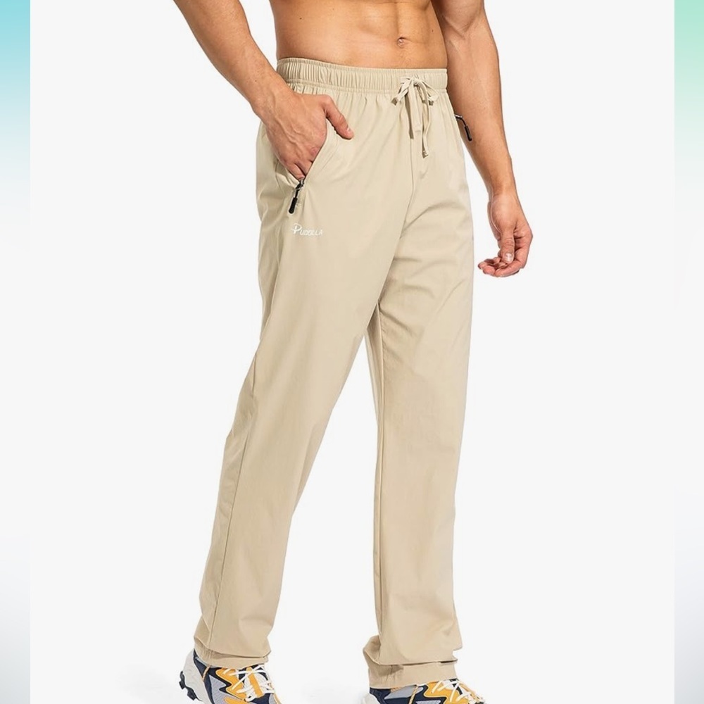 Pudolla Tan Sweatpants Wind Pants Lightweight Full Length Straight Leg Nylon XL